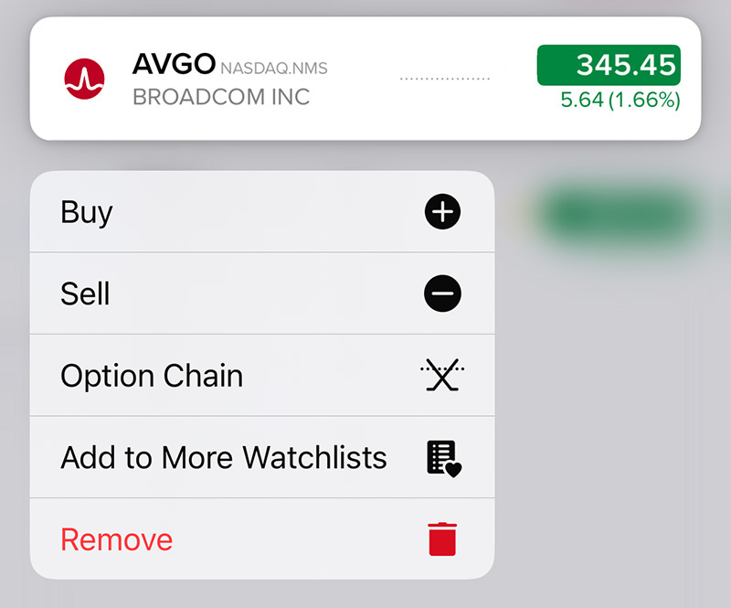 ARC GlobalTrader - long-press interface